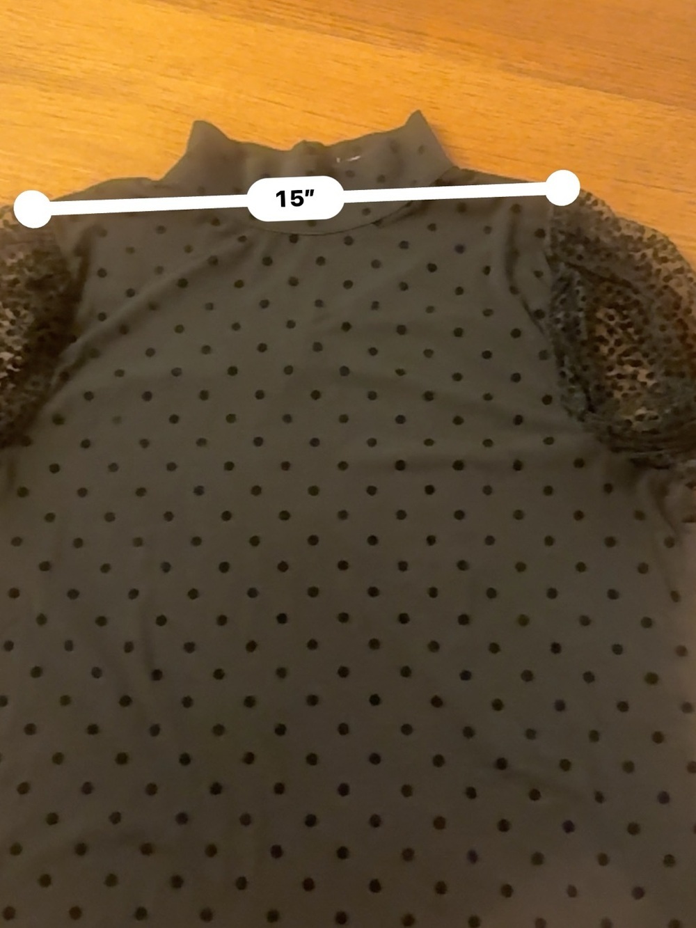 Eva Franco Black Polka Dot Mock Neck Top with Sheer Patterned Sleeves - Picture 13 of 14